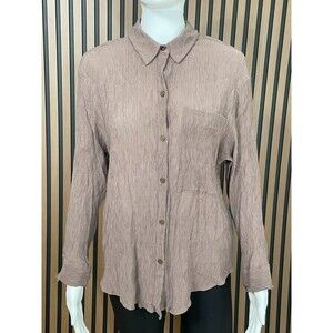 Abercrombie & Fitch Women's Shirt Button-Up Oversized Crinkle Textured S Brown